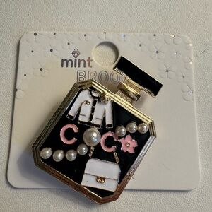 New MINT Black perfume bottle brooch